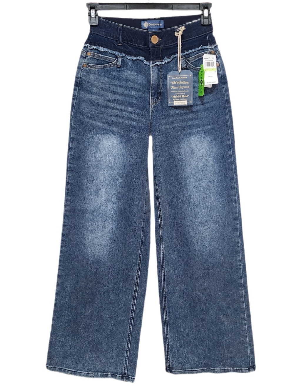 Democracy Wide Leg Jeans Frayed Double Waistband Ultra Skyrise Ab Solution 4